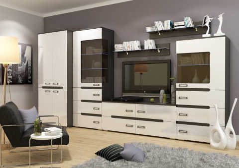 Гостиная Верби Венге/МДФ Белый Глянец (Ш-2768 х В-1900 х Г-420 мм)