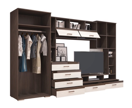 Гостиная Коста Венге\Белый Глянец МДФ (Ш-3200 х В-2000 х Г-574 мм)